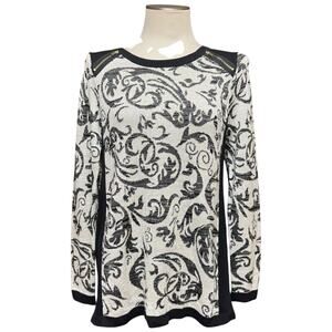 Chico's Collection Lurex Jacquard Sweater Black Neutral 1 / Medium